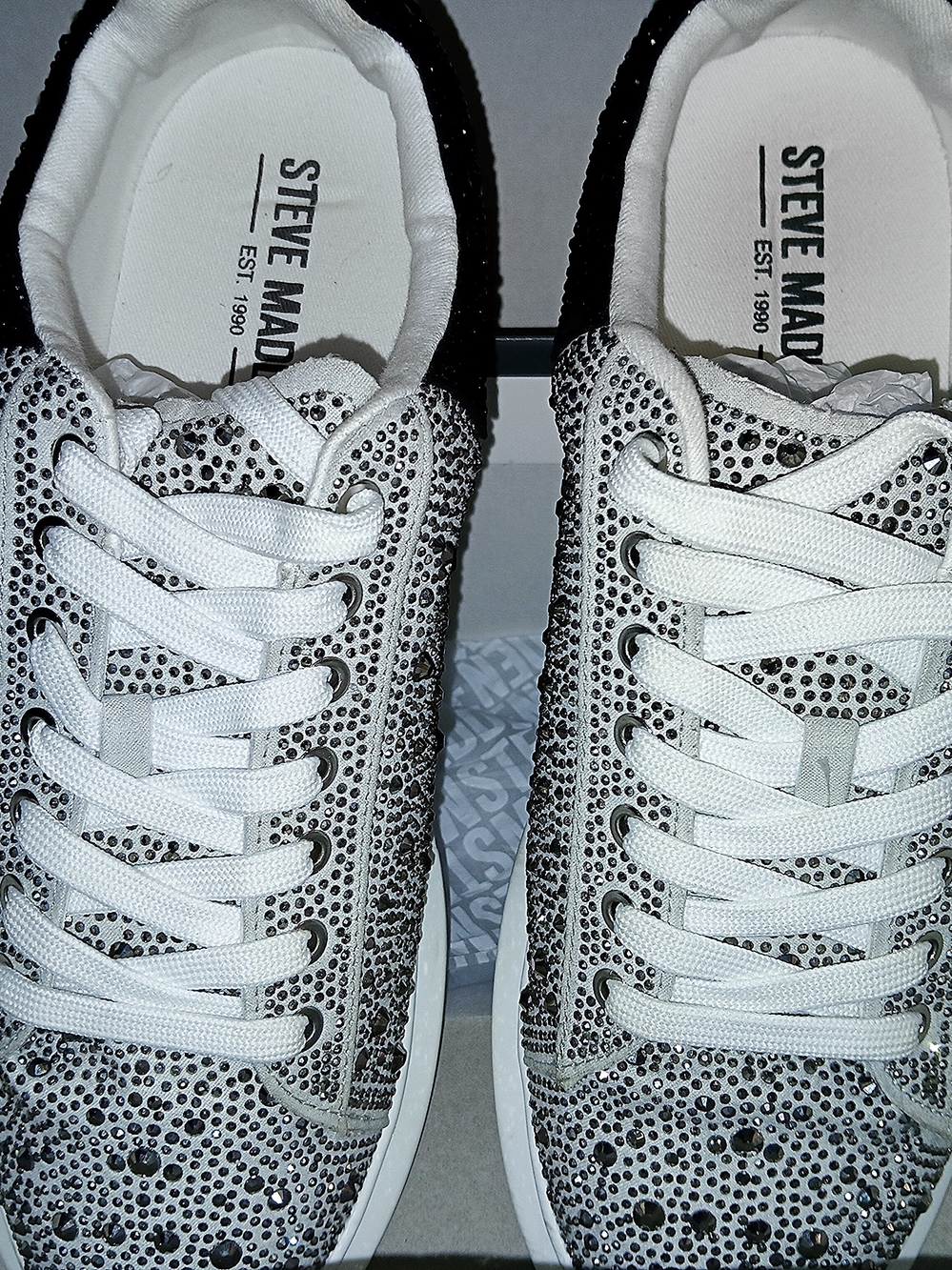 Steve Madden White and Black Rhinestone Men's Sneakers